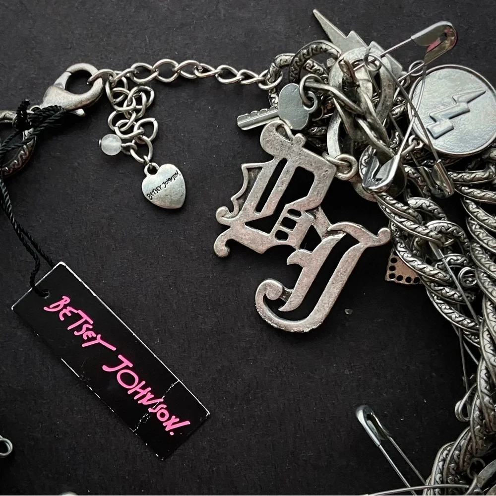 VINTAGE BETSEY JOHNSON Black Label Statement Charms Chain Necklace